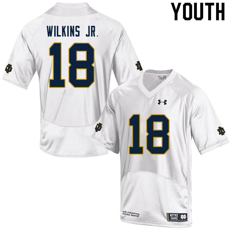 Youth NCAA Notre Dame Fighting Irish #18 Joe Wilkins Jr. Stitched College Under Armour Authentic White Football Jersey PJ10H17OC